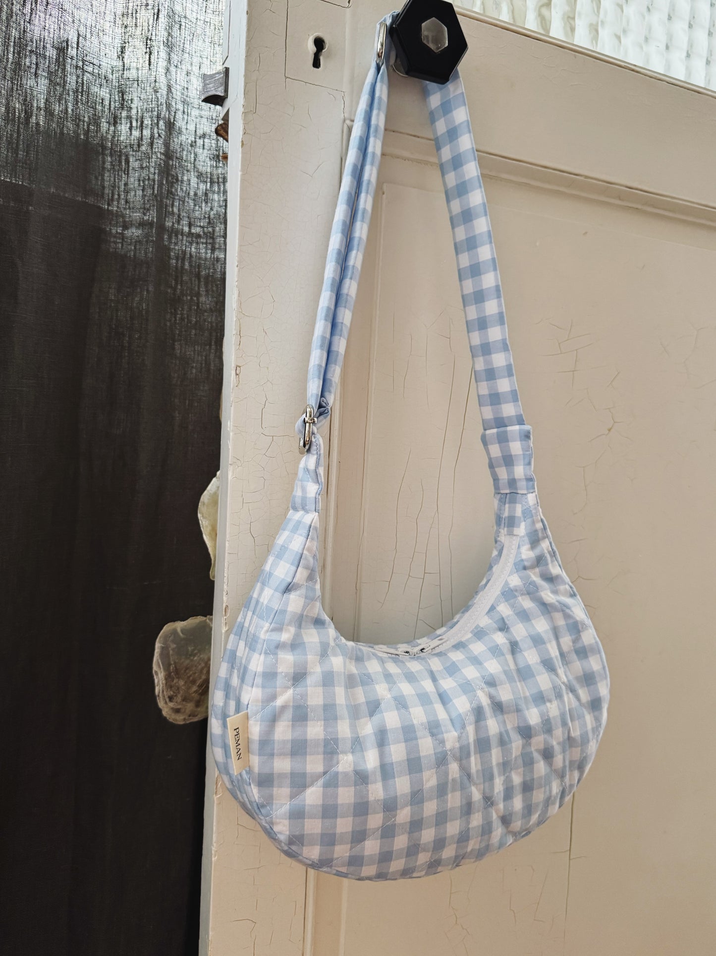 Sac croissant vichy bleu clair