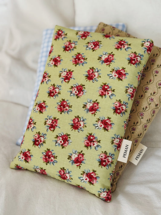 Housse de livre • vert fleurs rouges