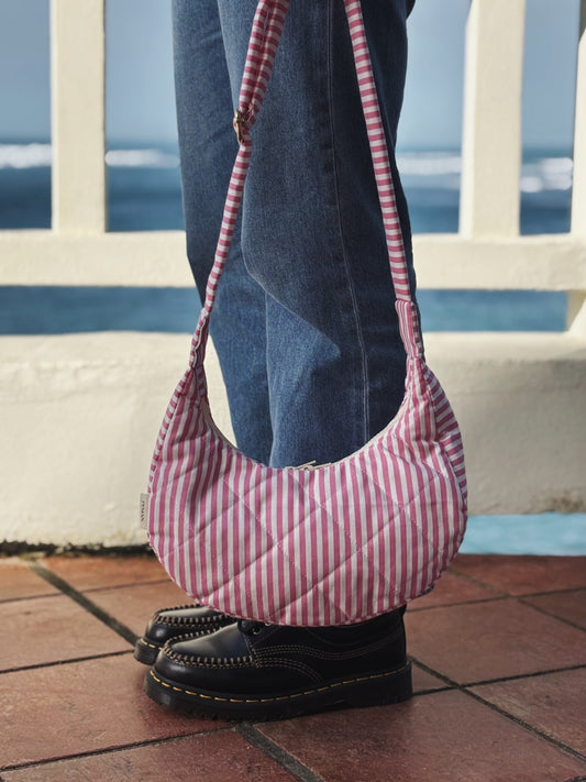 Sac croissant • rayé crème & rose