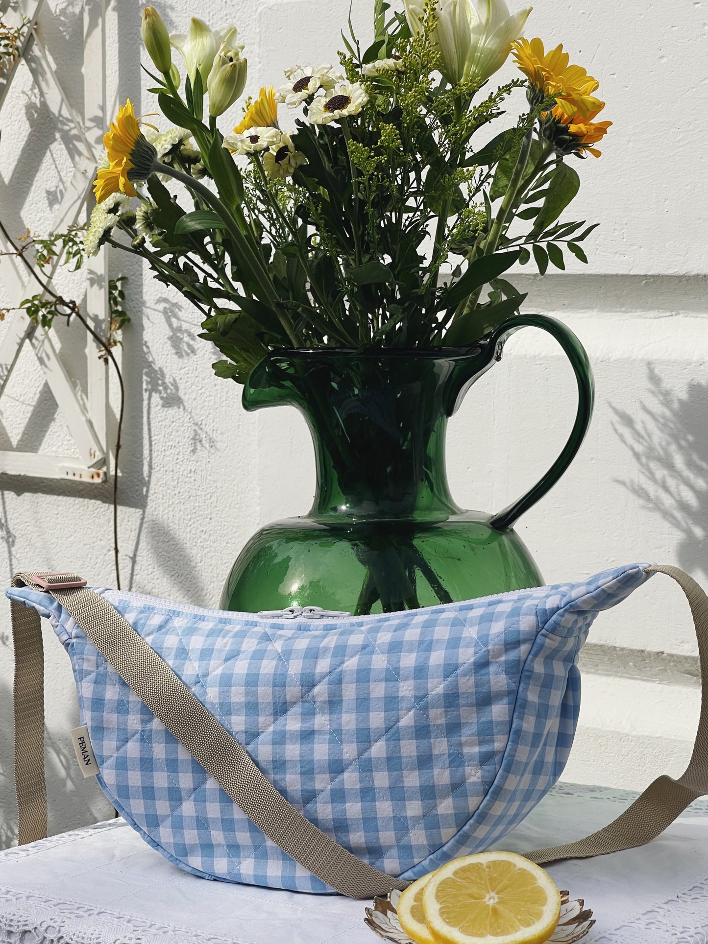 Sac halfmoon ~ vichy bleu
