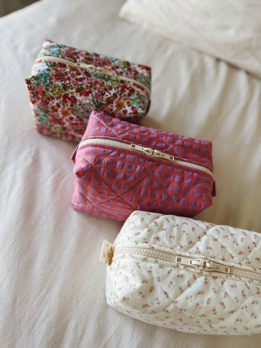 Trousse matelassée - vichy violet & orange - taille M