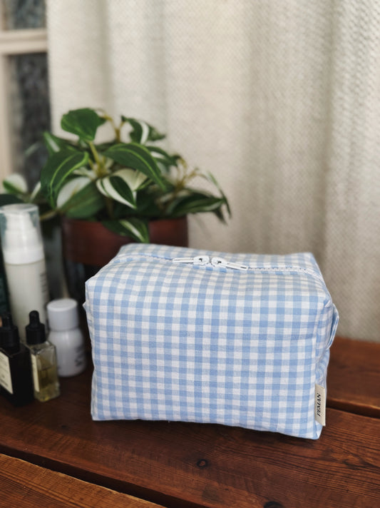 Trousse matelassée • vichy bleu