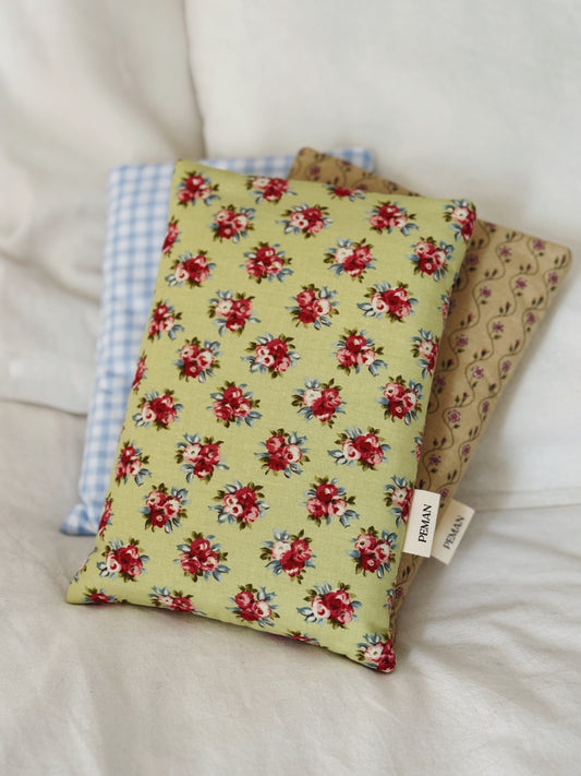 Housse de livre • vert fleurs rouges