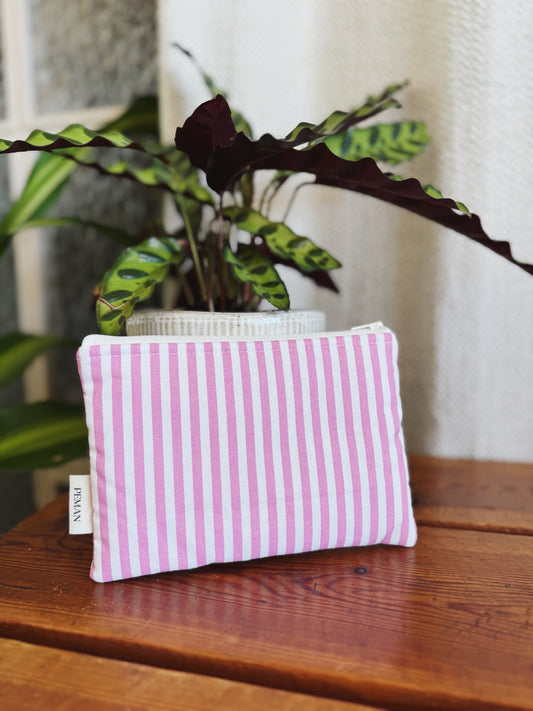 Pochette rayures crème & rose