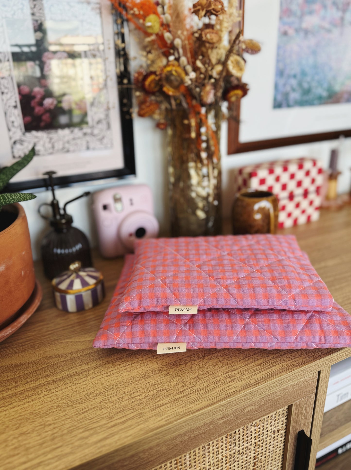 Housse de livre ~ vichy rose & orange
