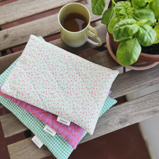 Housse de livre ~ vert fleurs roses