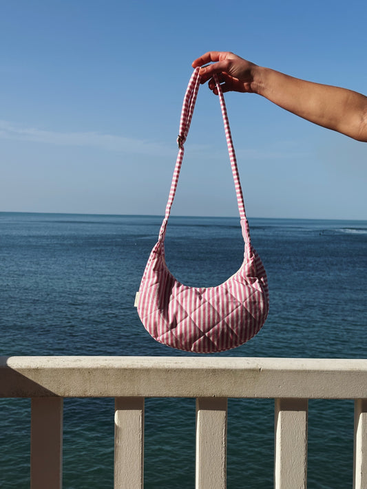 Sac croissant • rayé crème & rose