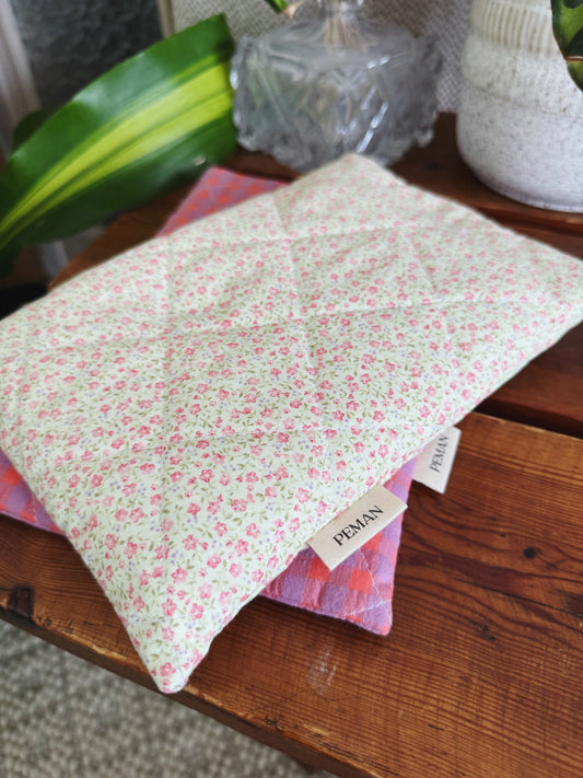 Housse de livre ~ vert fleurs roses