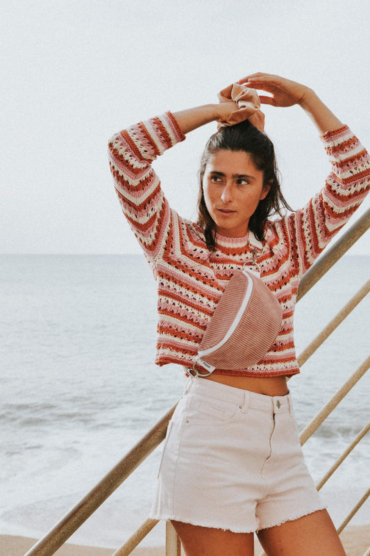 Sac banane • velours côtelé rose